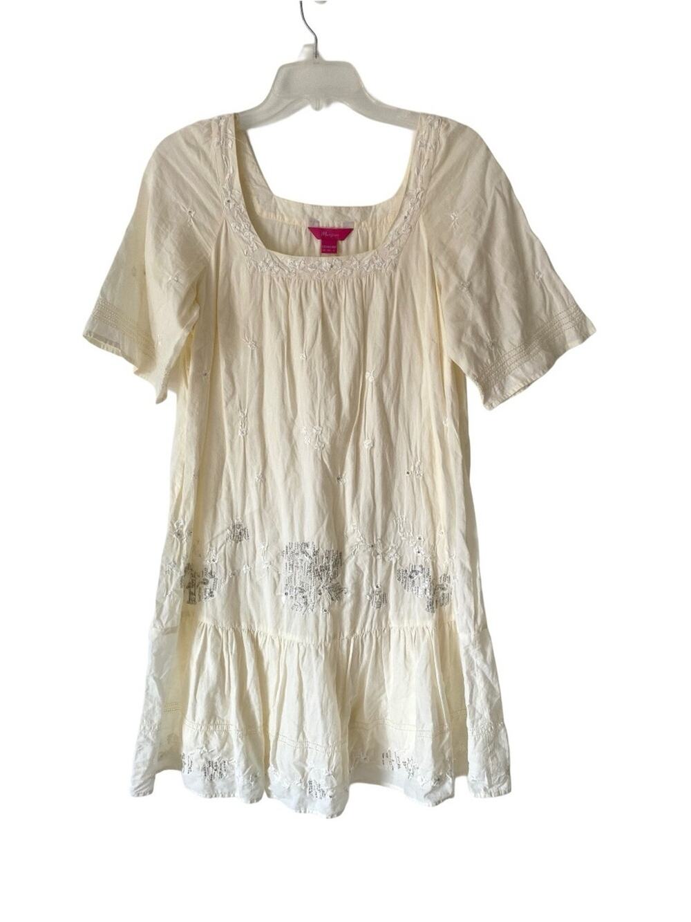 Monsoon Cream Embroidered Sequin Scoop Drop Waist Cotton Dress size 6
